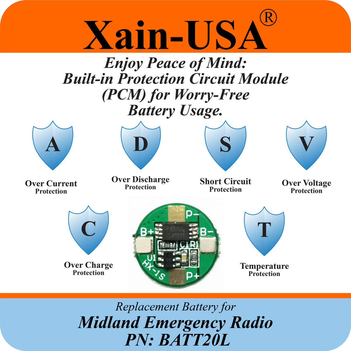 3350mAh Replacement Battery for Midland Radios PN: BATT20L First Gen. ER200 ER210 ER300 ER310