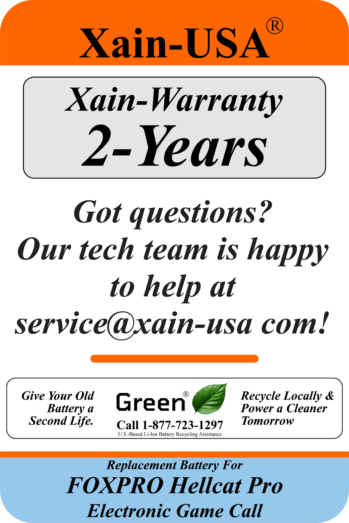 (2x2) SMART Battery Package / 3200mAh High-Capacity Replacement for FOXPRO Hellcat Pro Game Caller. Featuring Xain-Extra cells 1000 charge cycles. Comes with charger adapter / PN: 34317 / 11.1V 3S1P