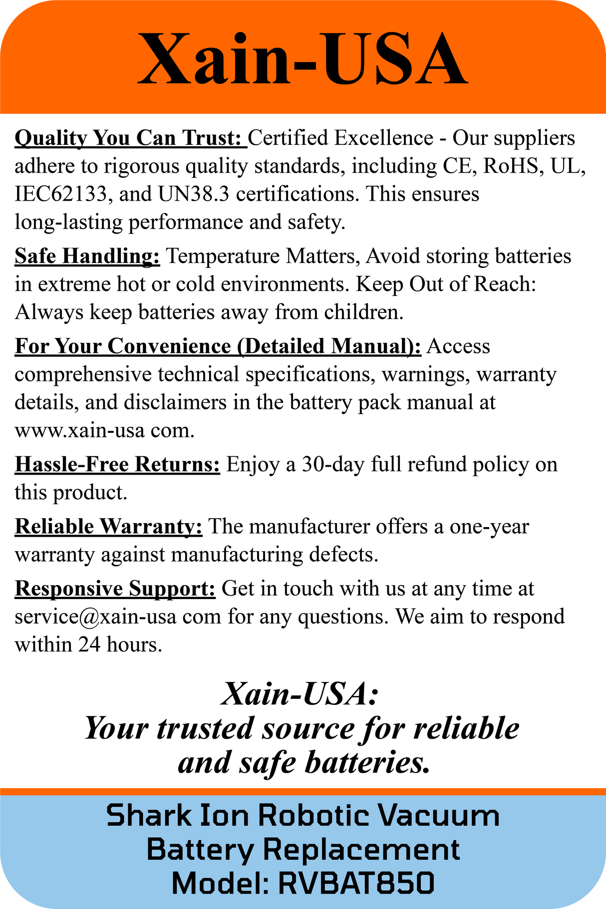 14.4V 2600mAh for Shark Ion Robot Vacuum