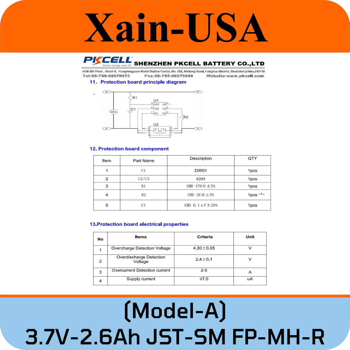 3.7V 2600mAh JST-SM 2.0