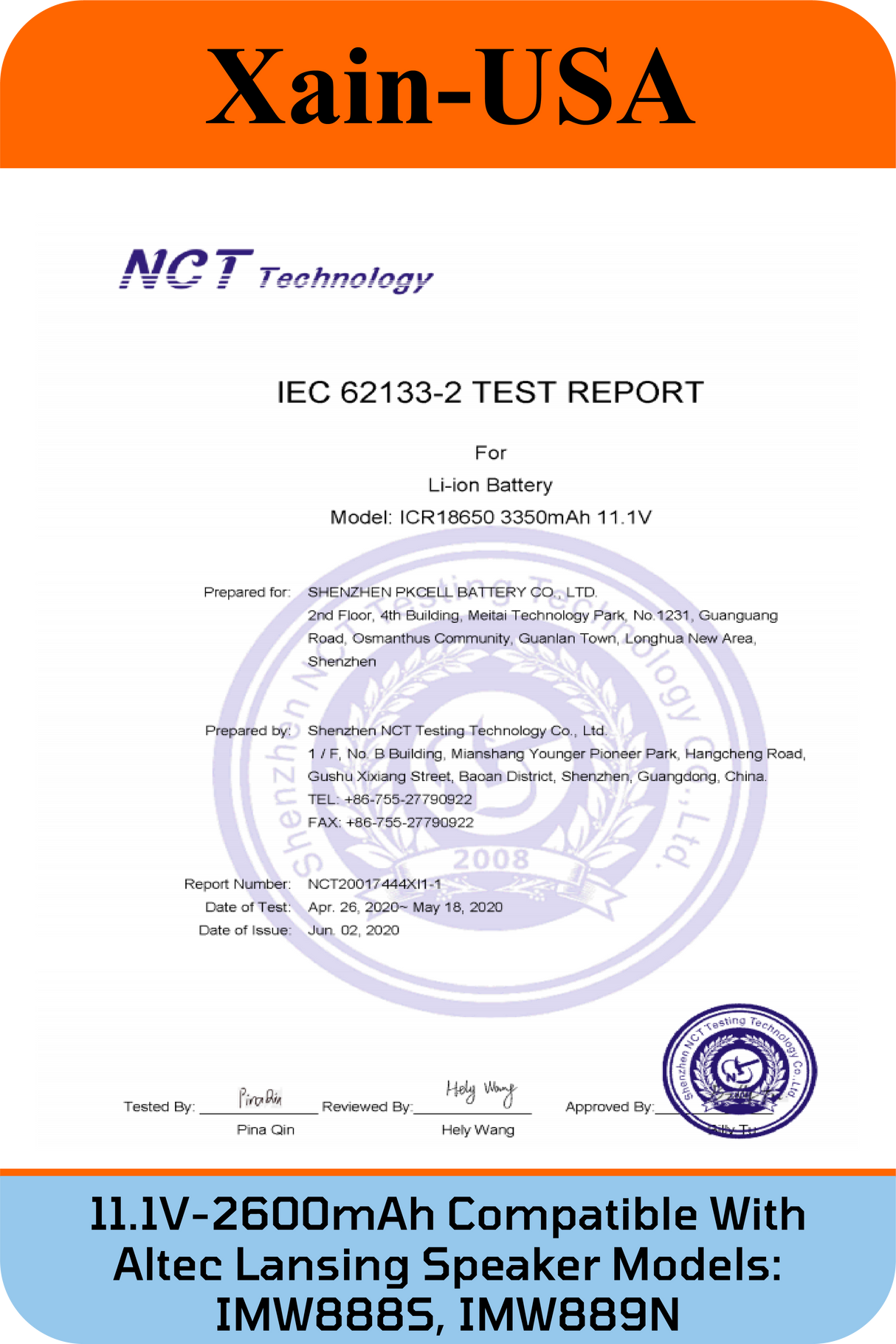 11.1V 2600mAh JST-PH 2.0 for Altec Lansing Speakers