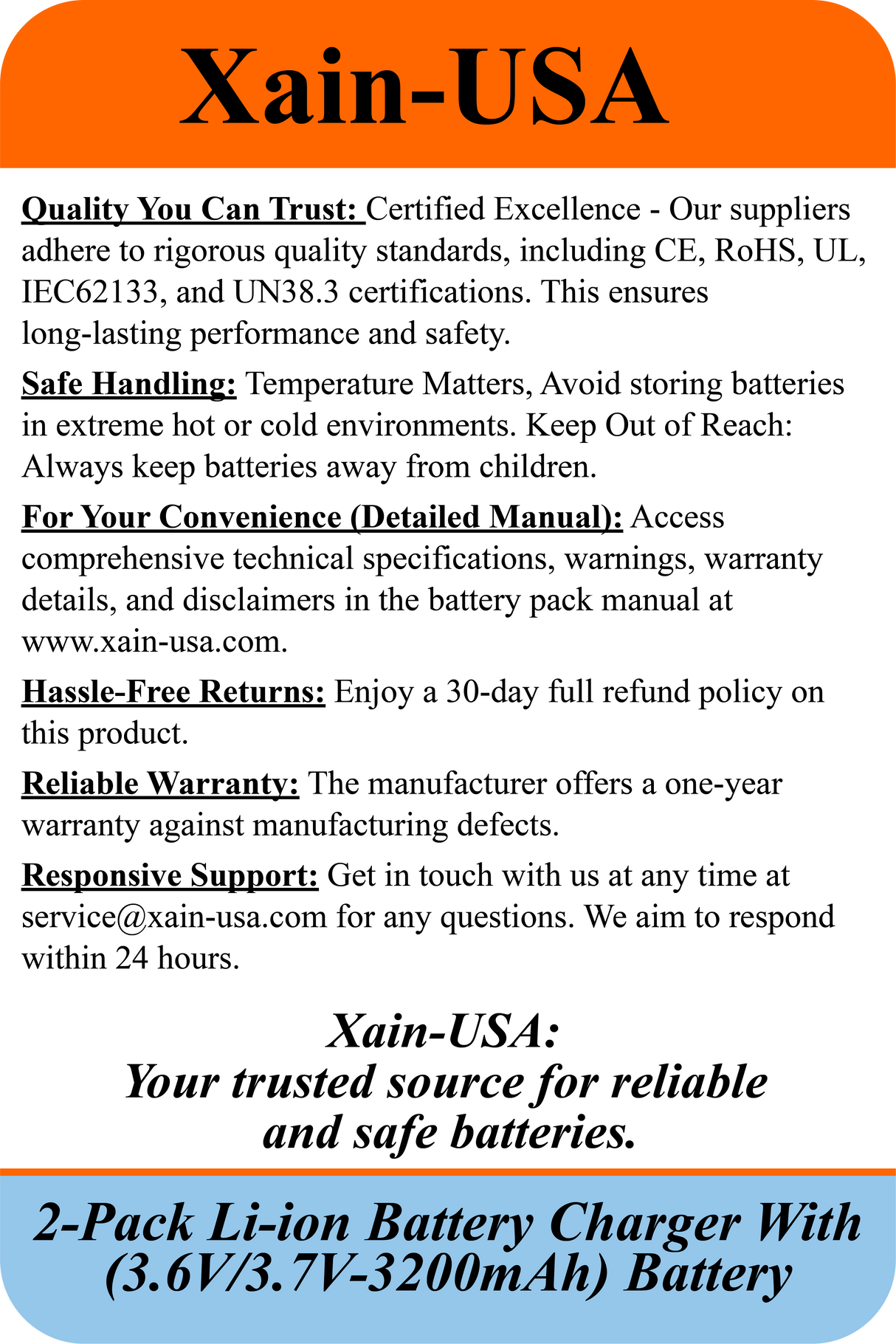 2-Pack: (Charger + 3.7V, 3200mAh Li-ion Rechargeable Battery). Ideal for flashlights, solar lights, torches, toys, radios, and other electronic devices.