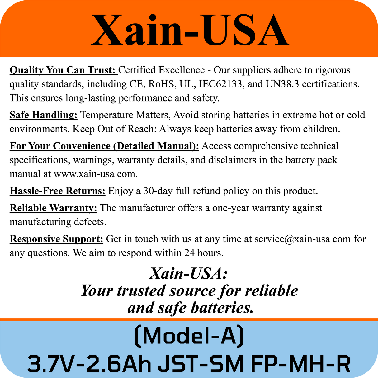 3.7V 2600mAh JST-SM 2.0