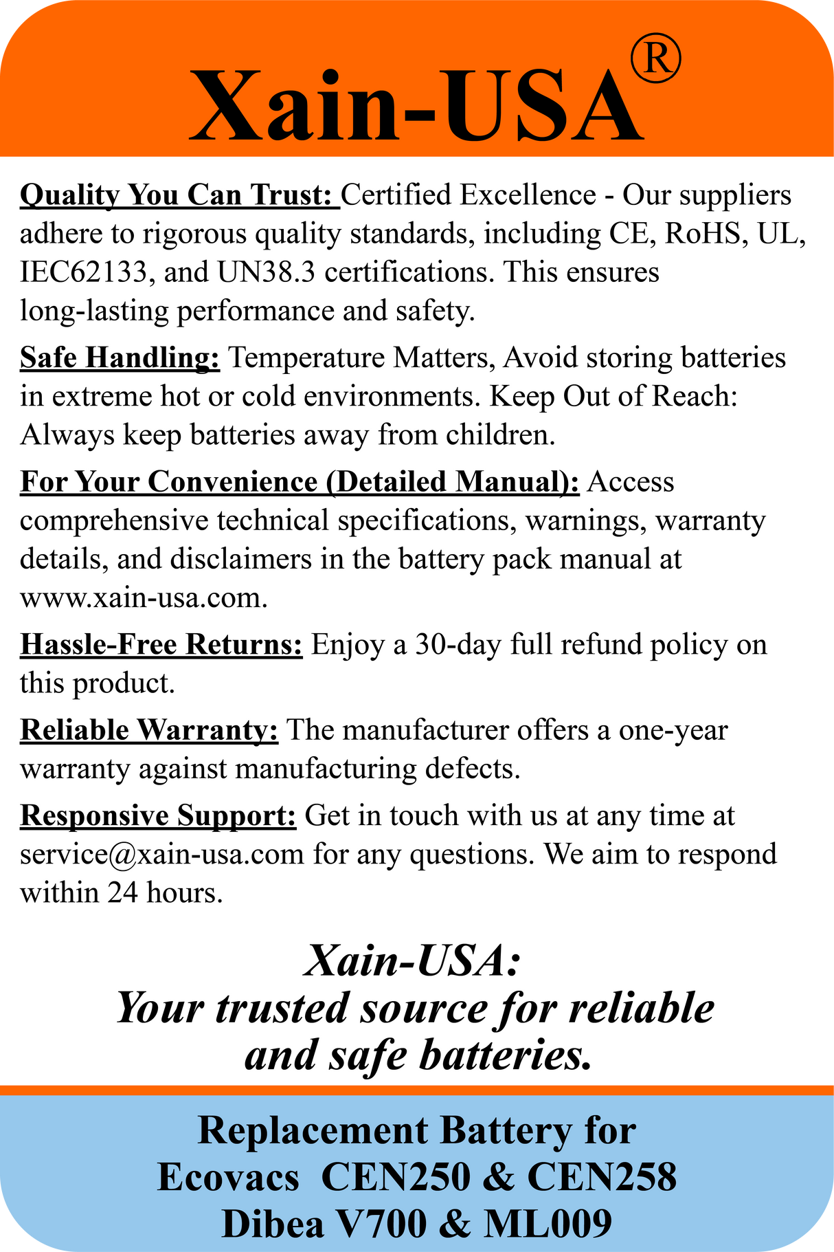 (1-Pack) 11.1V 2600mAh Li-ion Replacement Battery, 28.86Wh – Compatible with Ecovacs CEN250, CEN258 & Dibea ML009, V700