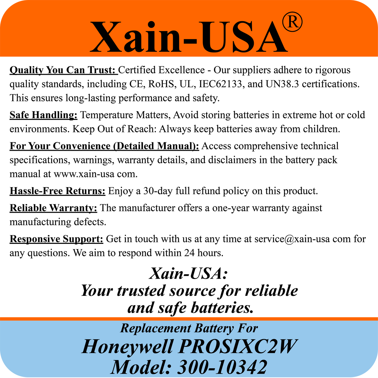 PN: 300-10342 Replacement Battery for Honeywell PROSIXC2W Converter, 3.7V 2600mAh, reliable power for seamless performance.