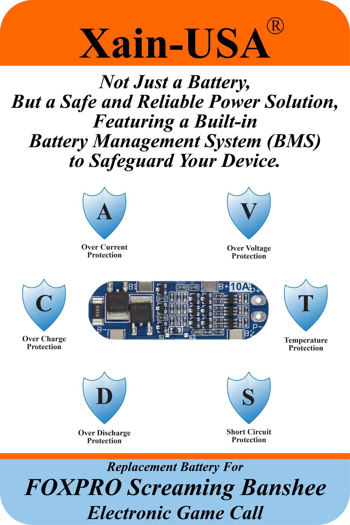 (Xain-HUNT) Powerful 6400mAh SMART Package replacement battery for FOXPRO PN: Lith/CHG & PN: 34318 / fits: Banshee, Hellfire, Krakatoa-ii, Screaming Banshee, Shockwave, Snow Commando, X1 X24 X2S Xwave