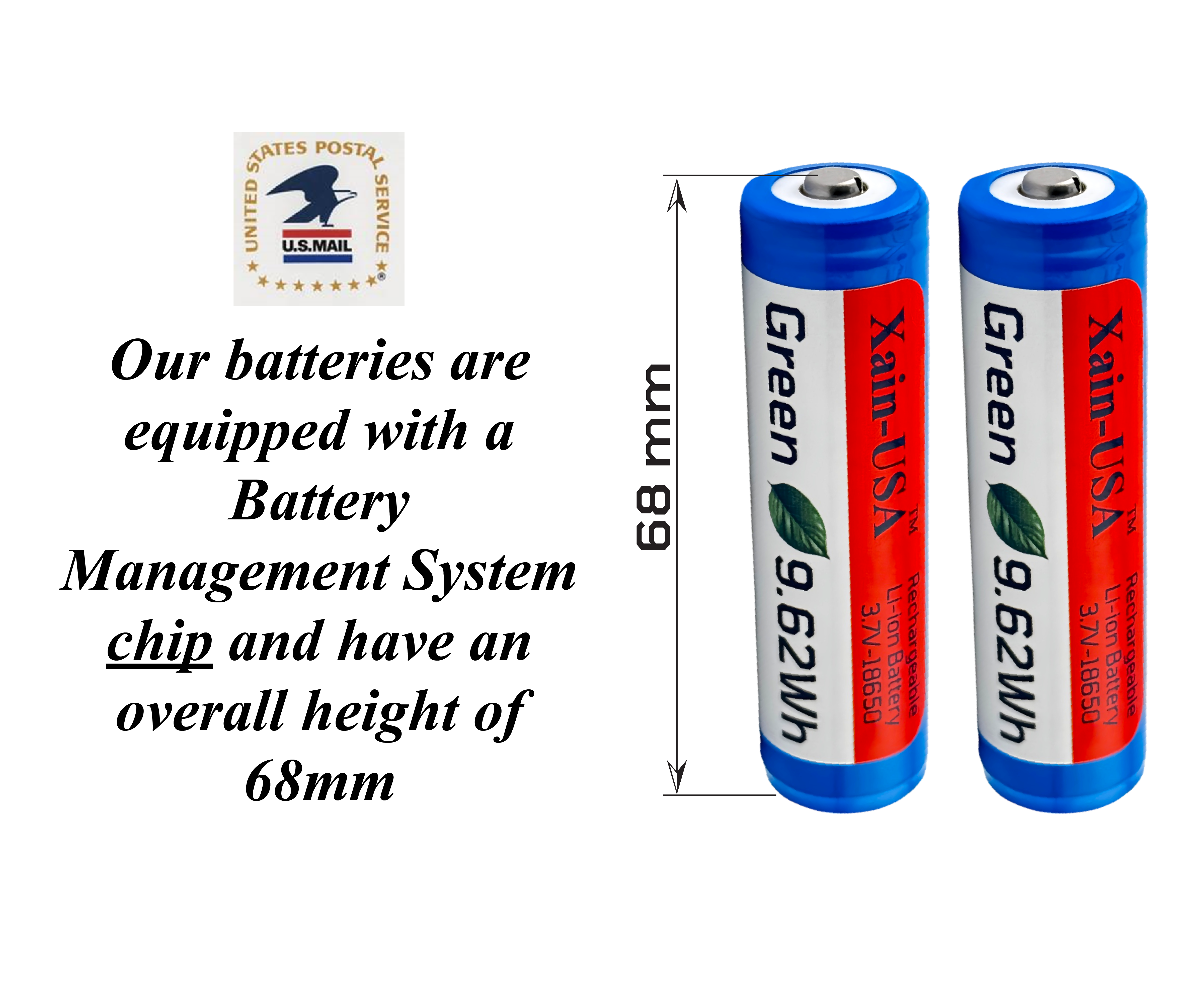 2-Pack of 3.7V 2600mAh 18650 Button-Top Rechargeable Batteries.