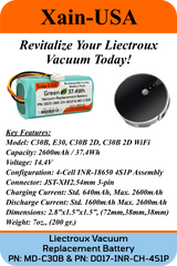 2600mAh PN:D071-INR-CH-4S1P & PN:MD-C30B Replacement battery for Liectroux E30 C30B 2D WiFi Robot Vacuum Cleaner Midea M4 NEO 830P iHRV2 XBOOST BPK-VCBB1XB V-tac VT-5555/5556