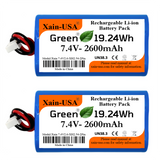 (2-Pack) 7.4V 2600mAh Li-ion Battery Pack (19.24Wh) with JST-XH 2-Pin Connector – Rechargeable 2S Pack for RC Cars, Robots, LED Lights, Portable Electronics, DIY Electronics Products