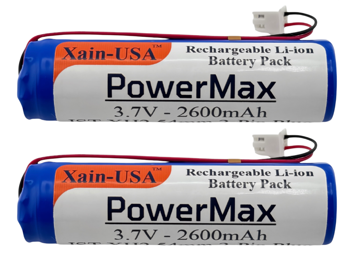 (2-Pack) 3.7V 2600mAh Li-ion Battery Pack (9.62Wh) with JST-XH 2-Pin Connector – Rechargeable 1S Pack for RC Cars, Robots, LED Lights, Portable Electronics, DIY Electronics Products