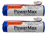 (2-Pack) 3.7V 2600mAh Li-ion Battery Pack (9.62Wh) with JST-XH 2-Pin Connector – Rechargeable 1S Pack for RC Cars, Robots, LED Lights, Portable Electronics, DIY Electronics Products