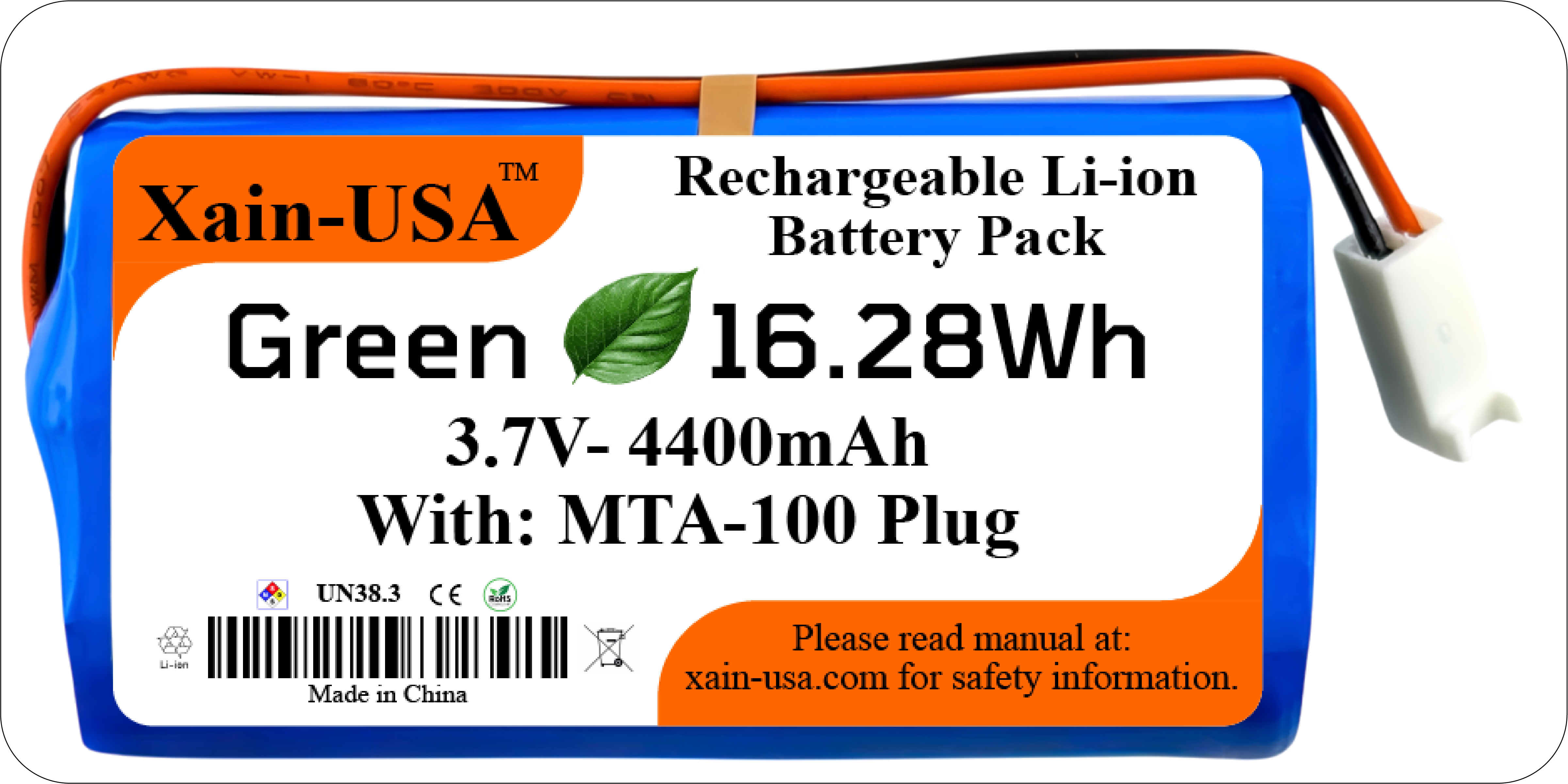 3.7V 4400mAh Li-ion Battery Pack with MTA-100 Plug