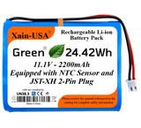 11.1V 2200mAh Rechargeable Li-ion Battery Pack, 3S1P 18650, 24.42Wh, JST-XH 2-Pin Connector, Built-in BMS Protection and NTC Temperature Sensor