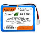 Xain-USA 11.1V 2600mAh Replacement Battery for SATCO/NUVO FREEDOM Emergency Fixture | Replaces 25-9002 | Built-In BMS & 10KΩ NTC Thermistor