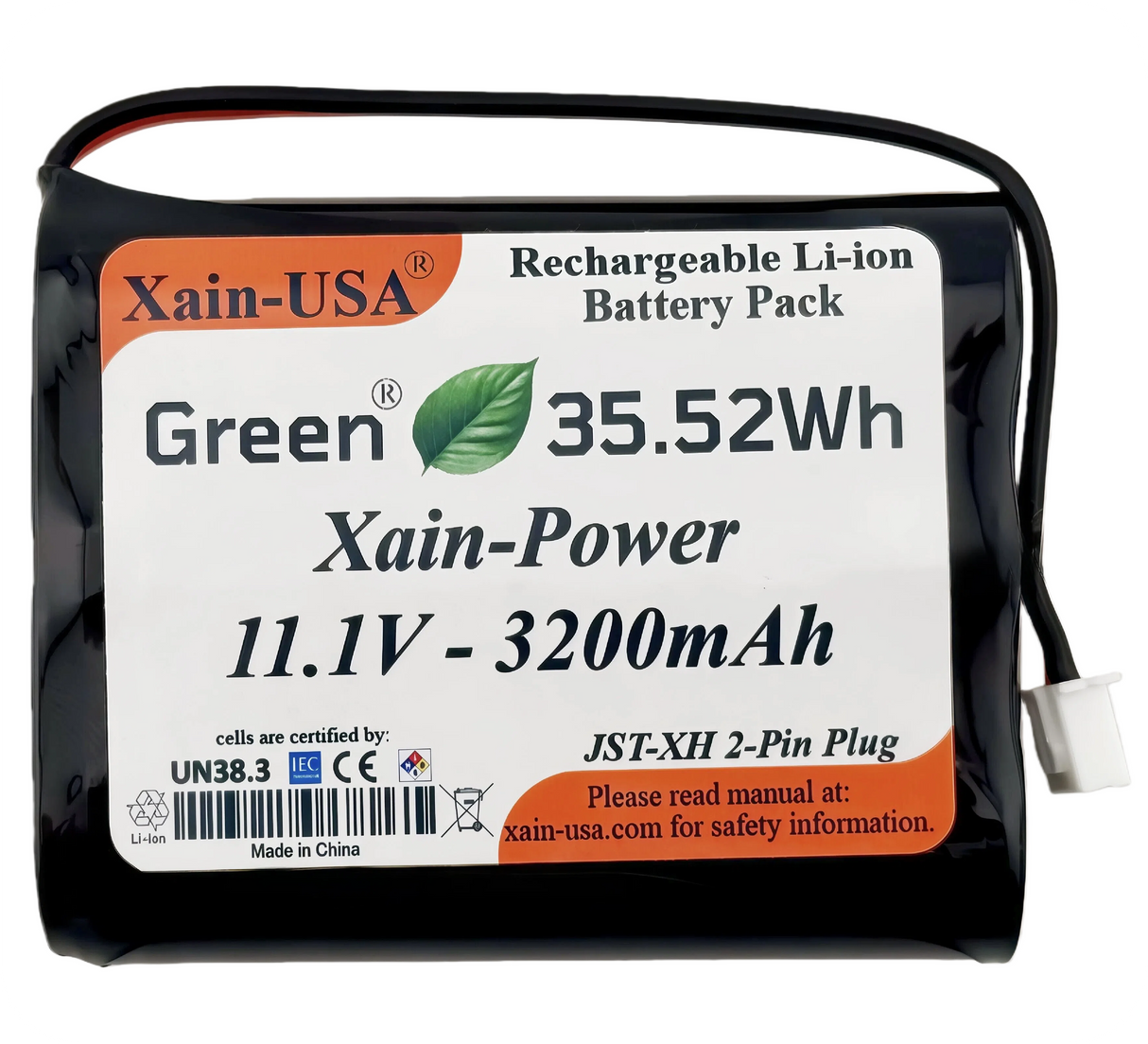 Xain-Power 3200mAh 11.1V Li-ion Battery Pack | 3S1P Rechargeable Lithium-Ion Replacement Battery with JST-XH2.54 Connector | Compatible with Super LifeJacket IMW888S / Two-Way Radios / Pool Vacuum