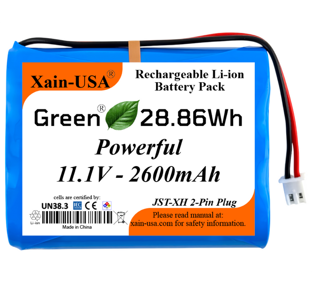 Xain-USA 11.1V 2600mAh battery and JST-XH 2-pin connector for matching IMW889N packs