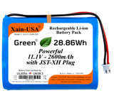 UL2054 Certified, 11.1V - 2600mAh Li-ion Battery, 5A Cont., JST-XH 2-Pin