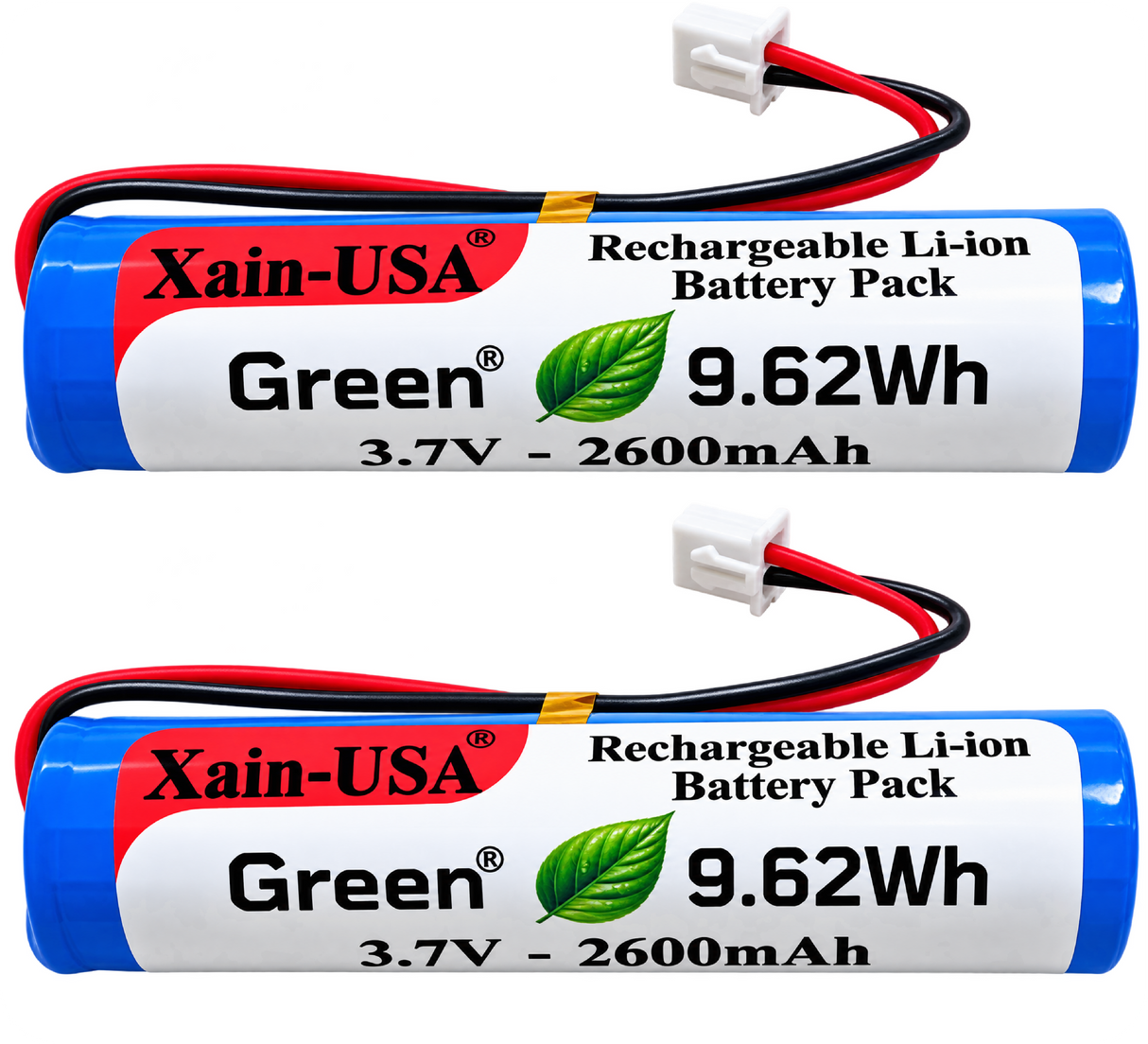 2-Pack 3.7V 2600mAh Replacement Battery for Croove Voice Amplifier PN B0143KH9KG, Rechargeable Li-ion 18650 Battery Pack, JST-XH2.54 2-Pin Connector, Built-in Protection, 9.62Wh