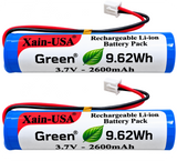 2-Pack 3.7V 2600mAh Replacement Battery for Croove Voice Amplifier PN B0143KH9KG, Rechargeable Li-ion 18650 Battery Pack, JST-XH2.54 2-Pin Connector, Built-in Protection, 9.62Wh