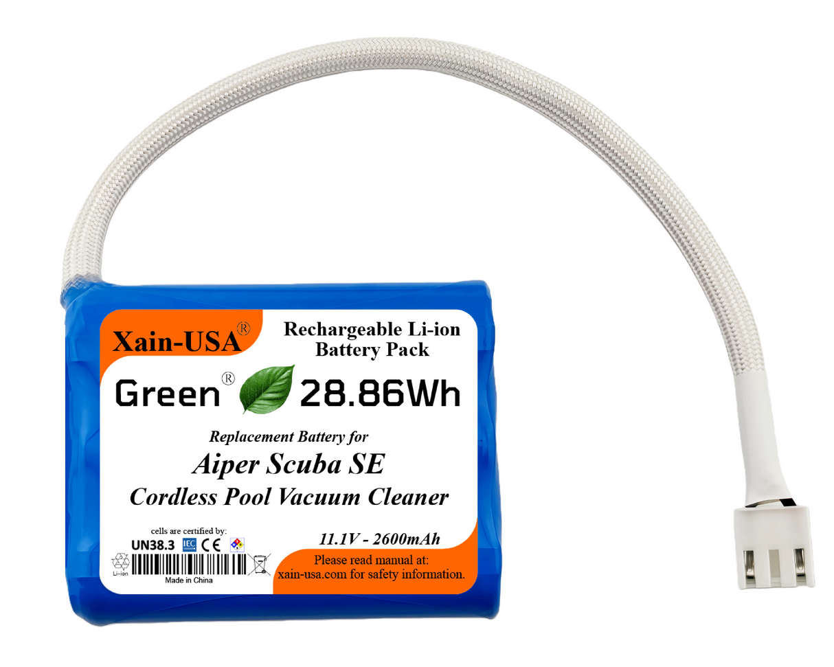 Xain-Pool Power | 2600mAh Upgraded Battery for Aiper Scuba SE Cordless Pool Vacuum Cleaner | 11.1V Extended Runtime Lithium-Ion Pack | OEM Replacement Part HYY0345210 / 3INR19/66