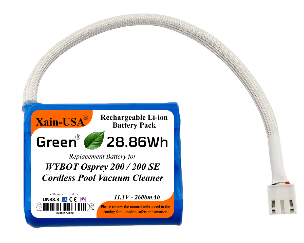 2600mAh Replacement Battery for WYBOT Osprey 200 / 200 SE Pool Vacuum | WY1102, HJ1102-7, WY200-BP | 11.1V 3S1P | JST-VH 3-Pin 2-Wire | BMS + NTC