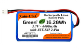 Xain-USA 3.7V 4400mAh blue battery pack with JST-XH 2-pin plug and 16.28Wh label.