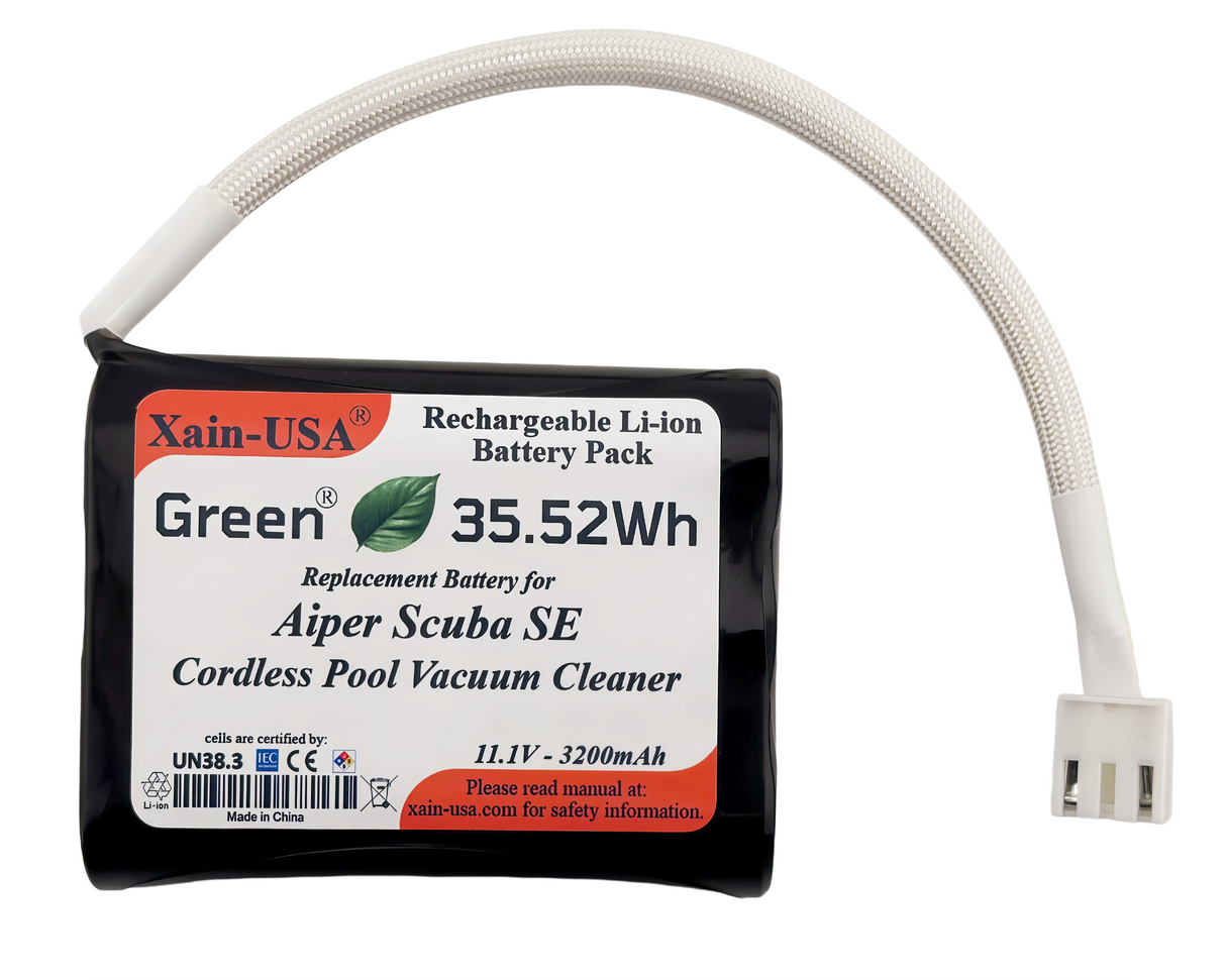 Xain-Pool Power | 3200mAh Upgraded Battery for Aiper Scuba SE Cordless Pool Vacuum Cleaner | 11.1V Extended Runtime Lithium-Ion Pack | OEM Replacement Part HYY0345210 / 3INR19/66