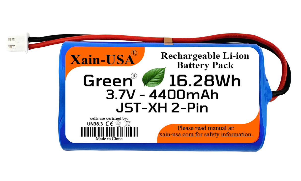 3.7V 4400mAh Li-ion Replacement Battery with JST-XH 2P 2.54mm Connector for Ortizan 24W Bluetooth Speaker IPX7, RC Toys, Lighting, DIY Equipment