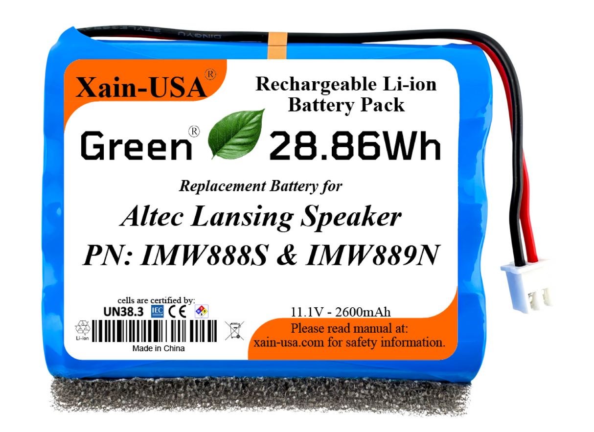 Xain-USA 11.1V 2600mAh Replacement Battery for Altec Lansing Super LifeJacket & Super LifeJacket Jolt – Fits Part No. INR18650-3S – Compatible with IMW888, IMW888S, IMW889, IMW889N – High-Capacity Li-ion Pack
