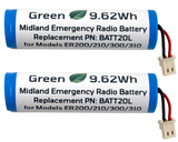(2-Pack) 2600mAh Replacement Battery for Midland Emergency Radio PN: BATT20L, 1st Gen. ER200 / ER210 / ER300 / ER310
