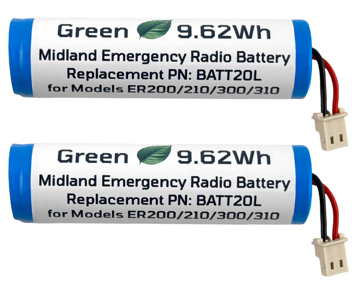 (2-Pack) PN: BATT20L Replacement Battery for Midland Emergency Radio ER200, ER300, ER210 (1st Gen), ER310 (1st Gen) – 2600mAh Li-ion, Future Xain-Xtra 1000+ Cycle Cell