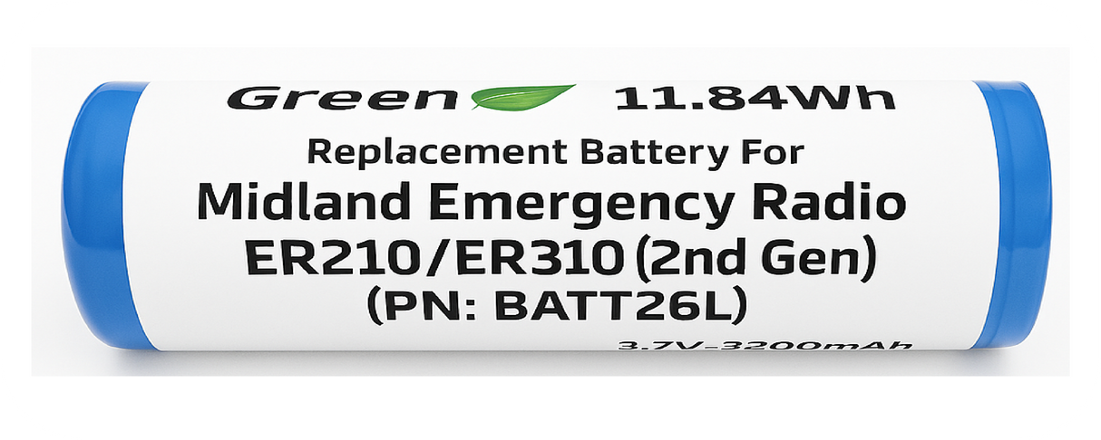 Long Lasting 3200mAh Replacement Battery for Midland Emergency Radio ER210/ER310 (2nd Gen) / PN: BATT26L.