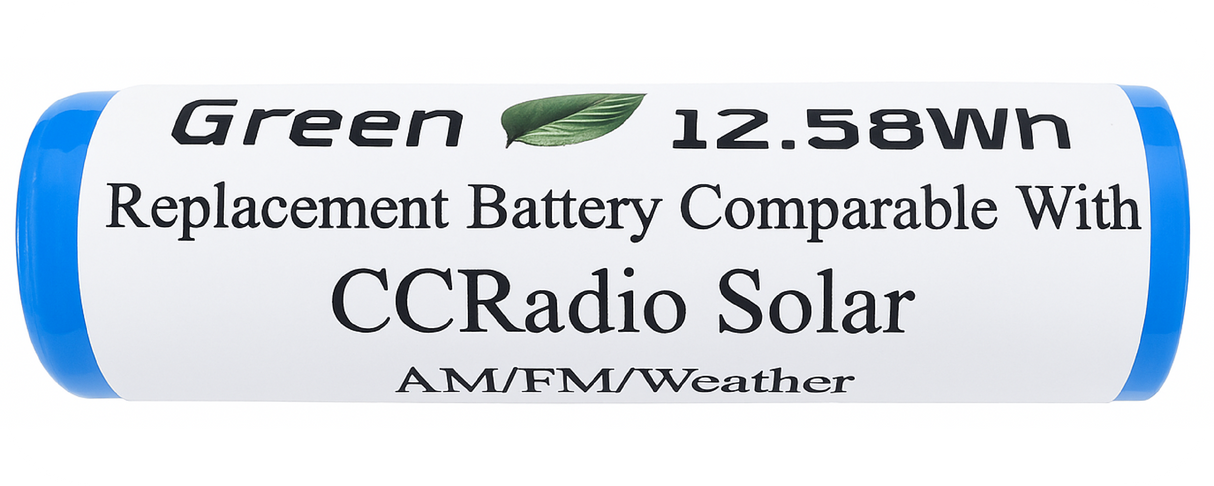 Replacement battery for the CCRadio Solar AM/FM/Weather Emergency Radio, Protected 3.7V Li-ion 3400mAh.