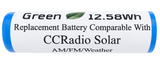 Replacement battery for the CCRadio Solar AM/FM/Weather Emergency Radio, Protected 3.7V Li-ion 3400mAh.