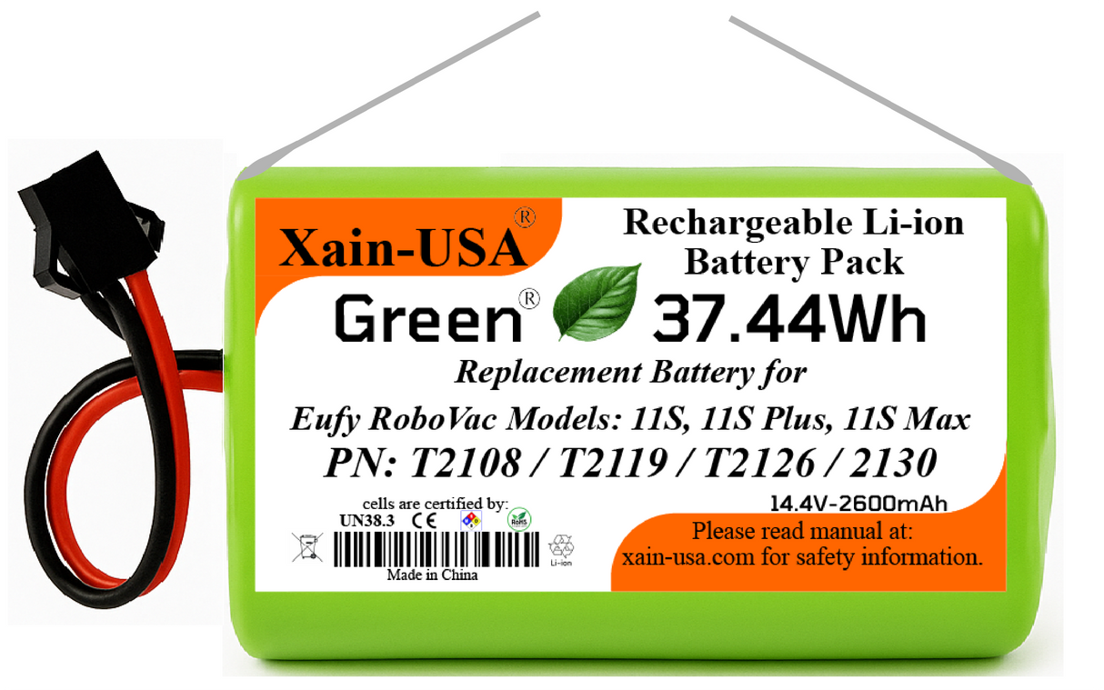 14.4V 2600mAh Li-ion Replacement Battery for Eufy RoboVac 11S (T2108) 11S Plus (T2119) 11S Max (T2126 / T2130)   3-Pin Connector  High-Capacity Rechargeable Battery Pack