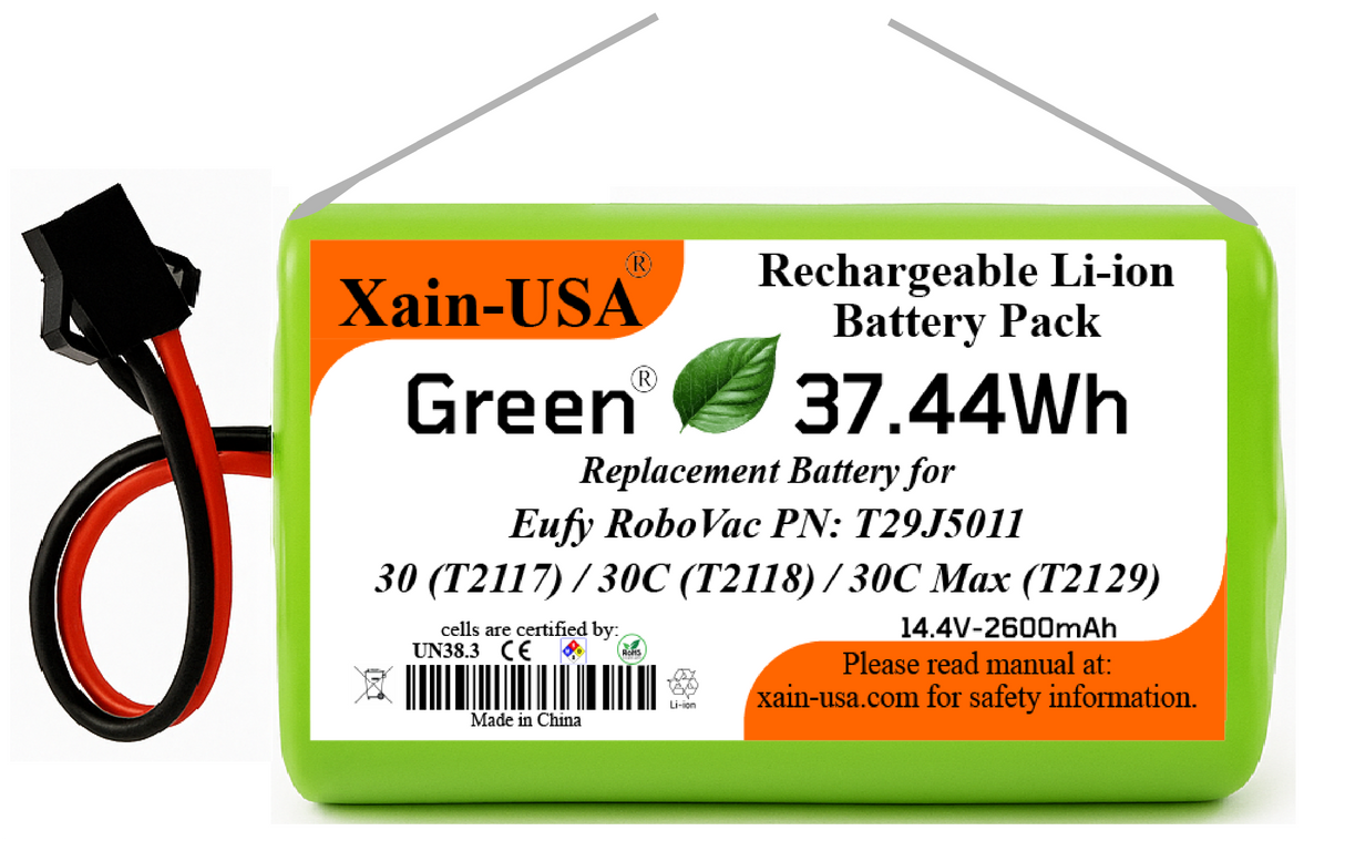 Eufy RoboVac Replacement Battery 14.4V 2600mAh Li-ion, 3-Pin Connector, Compatible with T2108 / T2119 / T2126 / T2130 — High-Capacity Rechargeable Robotic Vacuum Battery Pack