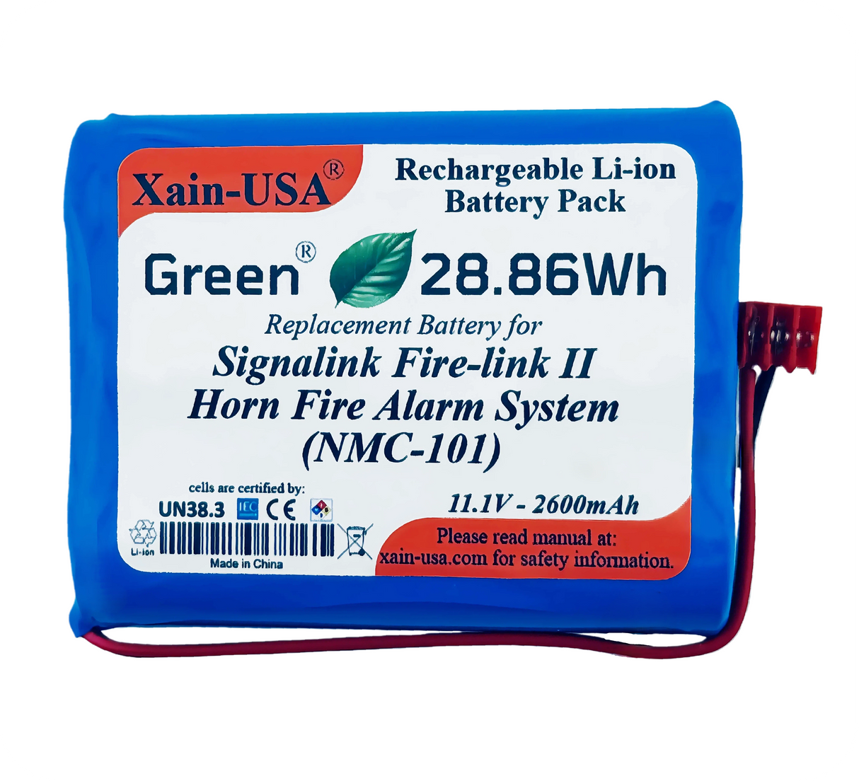 (1-Pack ) 11.1V 2600mAh Replacement Battery for Signalink Firelink 2 Horn Fire Alarm System (NMC‑101) – Built‑In BMS Protection.