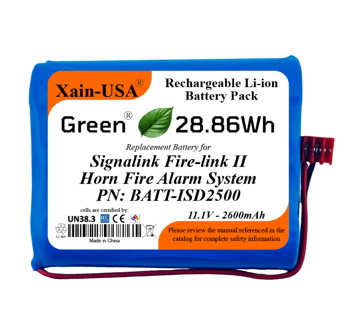 6 - pack 11.1V 2600mAh Replacement Battery for Signalink Fire-Link II Fire Alarm System, BATT-ISD2500, ISD-2500, ISD-2501, NMC-101, IDC 3-640440-3 Connector, Built-in BMS, 28.86Wh (Copy)