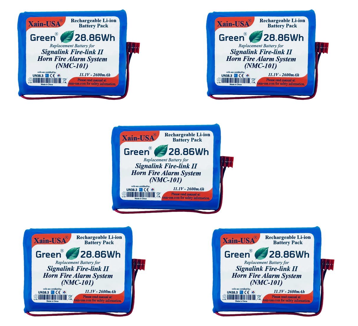 (5-Pack ) 11.1V 2600mAh Replacement Battery for Signalink Firelink 2 Horn Fire Alarm System (NMC‑101) – Built‑In BMS Protection.