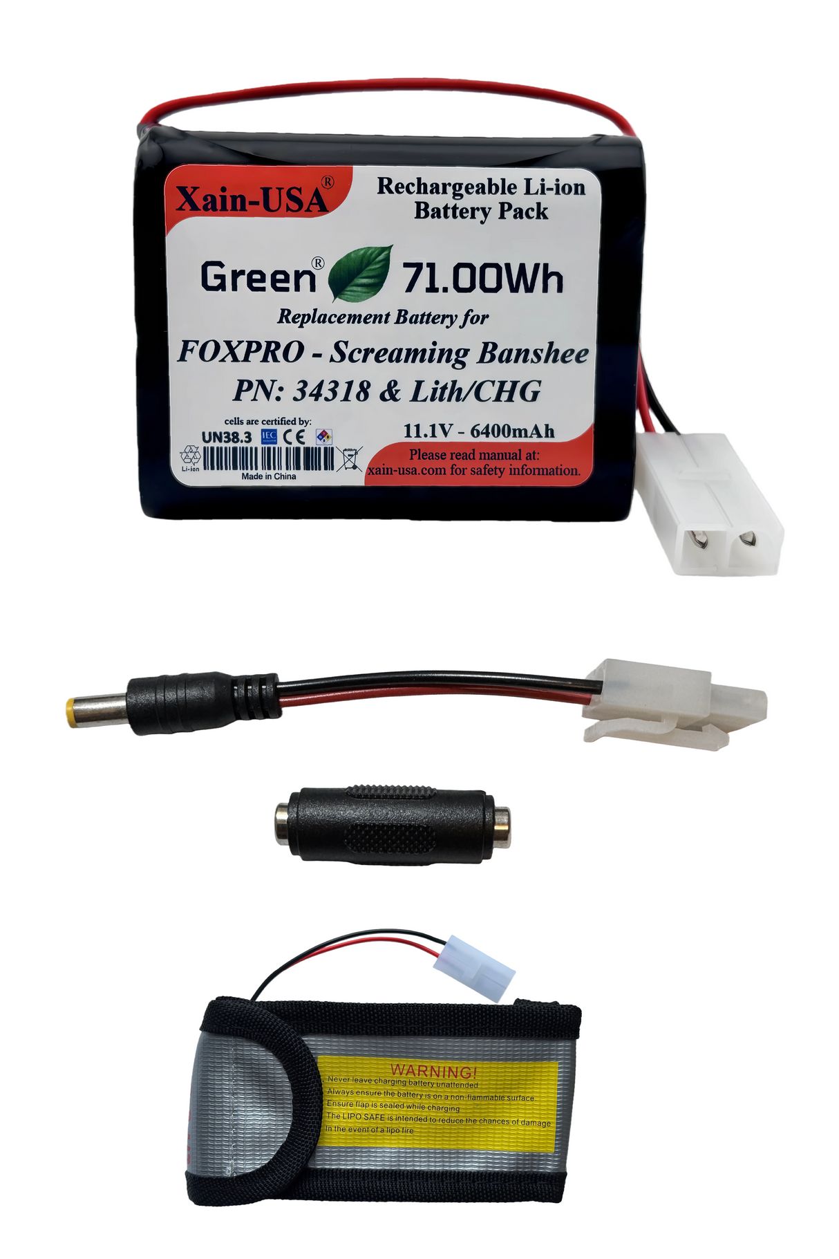 (Xain-HUNT) Powerful 6400mAh SMART Package replacement battery for FOXPRO PN: Lith/CHG & PN: 34318 / fits: Banshee, Hellfire, Krakatoa-ii, Screaming Banshee, Shockwave, Snow Commando, X1 X24 X2S Xwave