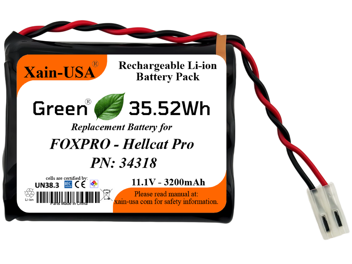 3200mAh Replacement Battery for FOXPRO Hellcat Pro Game Caller, Replaces LITH CHG / 34318, 11.1V 35.52Wh Li-ion, CH3.96 Positive Polarity Plug, Built-in BMS