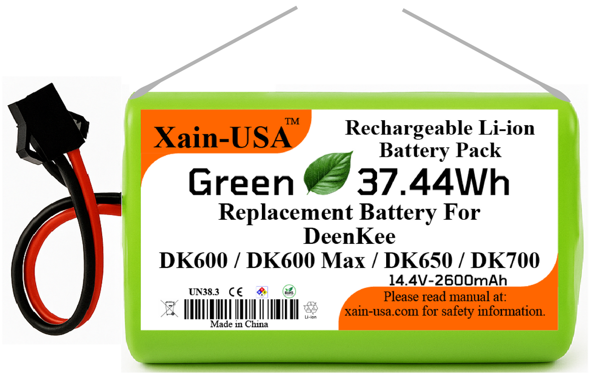 Replacement Battery for Deenkee DK600 / DK600 Max / DK650 / DK700 Robot Vacuum Cleaners 14.4V - 2600mAh  (37.4Wh) with Built-in Battery Management System (BMS)
