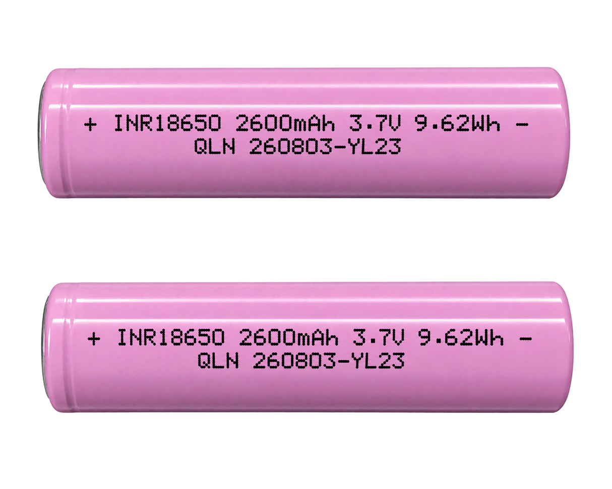 2-Pack 3.7V 2600mAh 18650 Button Top Rechargeable Li-ion Batteries – 9.62Wh, Unprotected Cells