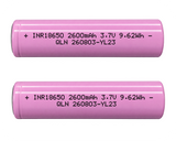 2-Pack 3.7V 2600mAh 18650 Button Top Rechargeable Li-ion Batteries – 9.62Wh, Unprotected Cells