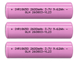 3-Pack 3.7V 2600mAh 18650 Button Top Rechargeable Li-ion Batteries – 9.62Wh, Unprotected Cells