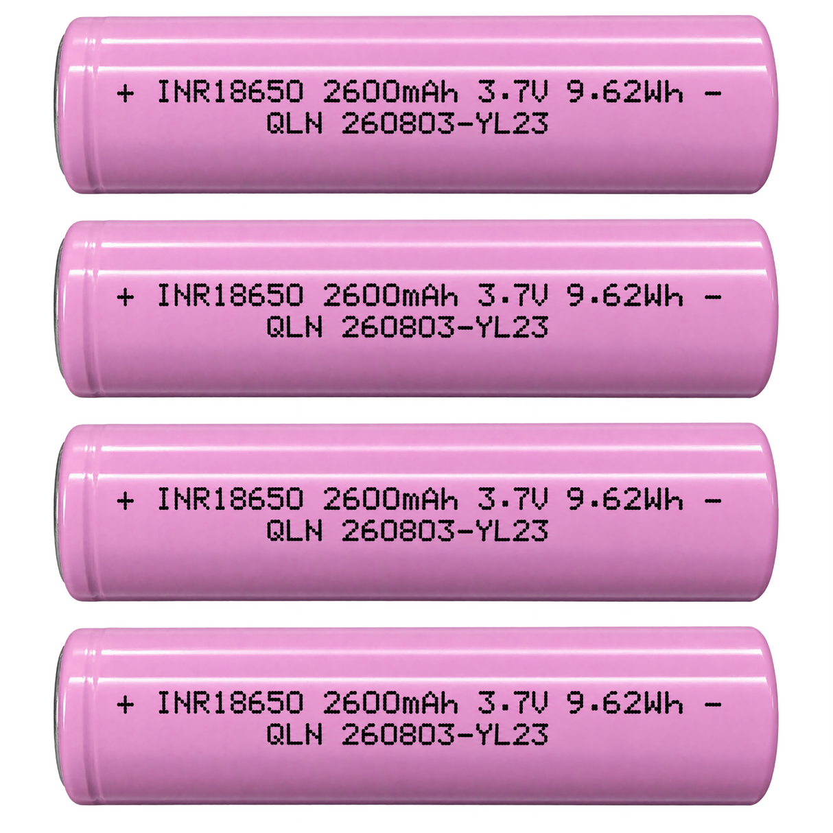 4-Pack 3.7V 2600mAh 18650 Button Top Rechargeable Li-ion Batteries – 9.62Wh, Unprotected Cells