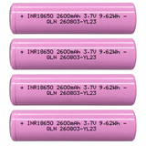 4-Pack 3.7V 2600mAh 18650 Button Top Rechargeable Li-ion Batteries – 9.62Wh, Unprotected Cells