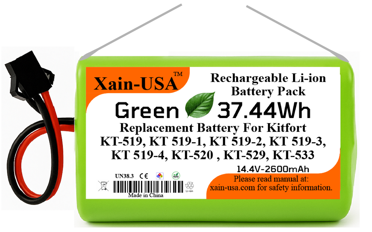 Replacement Battery for Kitfort KT-519, KT 519-1, KT 519-2, KT 519-3, KT 519-4, KT-520 , KT-529, KT-533, 14.4V 2600mAh, with Built-in Battery Management System (BMS).