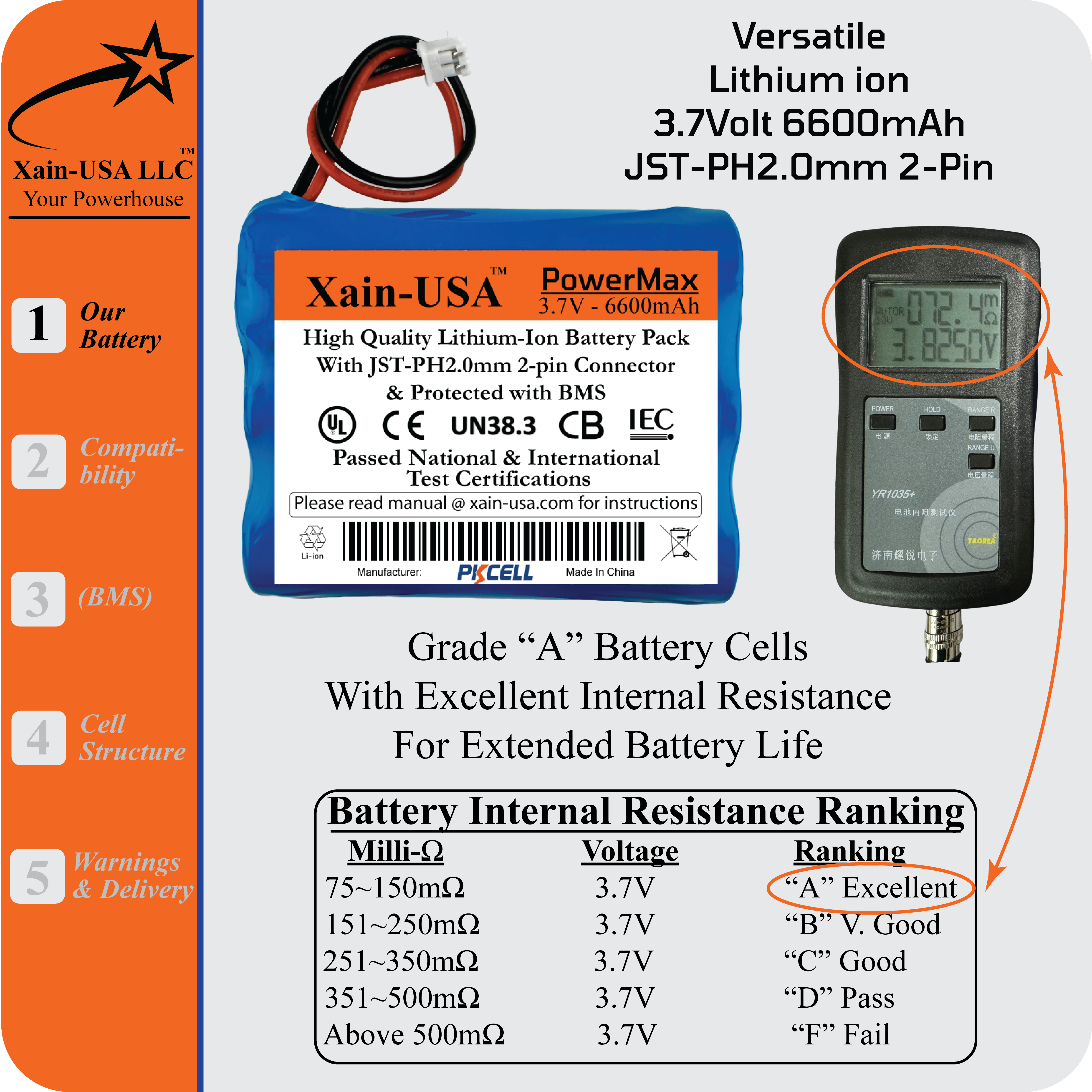 PKCell 3.7V 6600mAh Li-ion Battery Pack