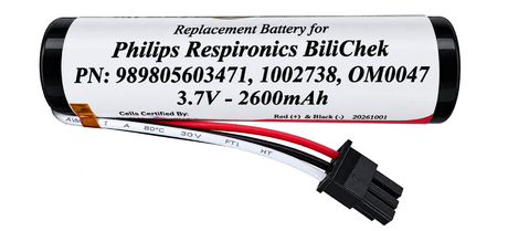 Xain-USA 3.7V 2600mAh Replacement Battery for Philips Respironics BiliChek Bilirubin Analyzer | Replaces 989805603471, 1002738, OM0047
